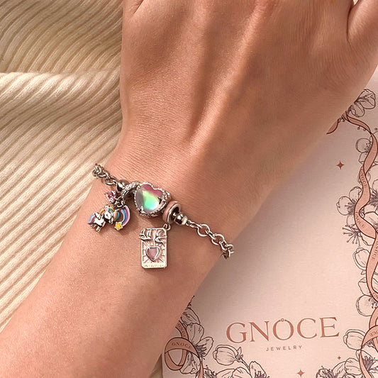 Gnoce Adjustable Handcrafted Unicorn and Heart Charm Bracelet Set_2