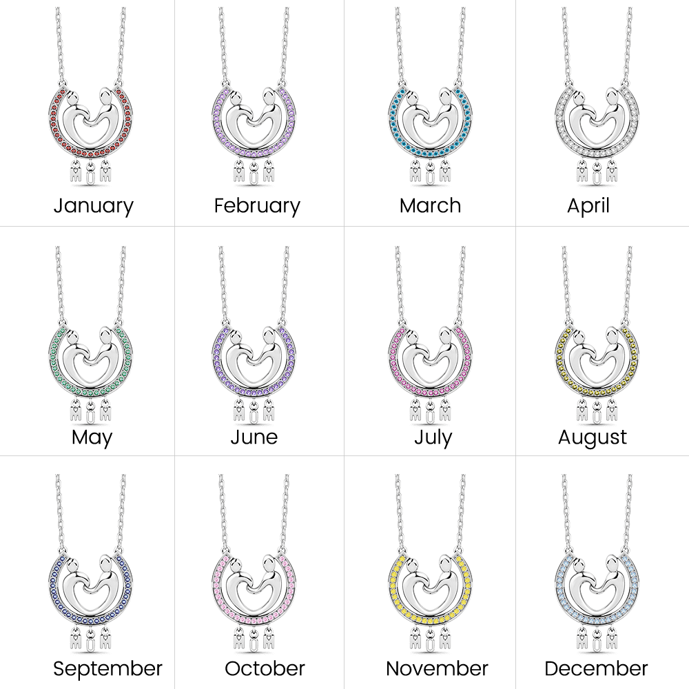 Gnoce Mother and Child Heart Shape Birthstone Necklace_4