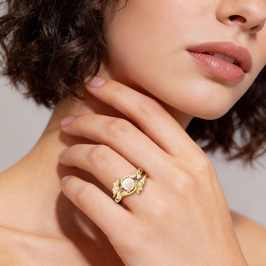 Gnoce Rose Blossom Opal Ring Set_2