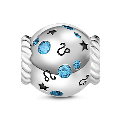 Gnoce " I Think of You" Energetic Leo Charm Blue Stone 925 Sterling Silver Zodiac Sign Bead Charms For Bracelet to Best Friends or Family_1