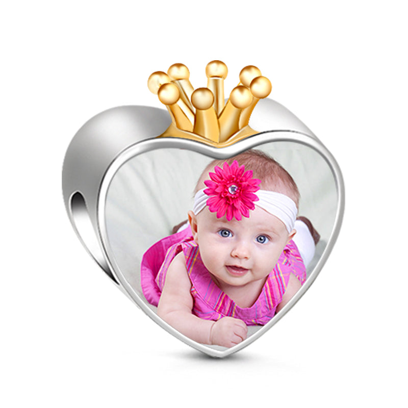 Gnoce "Happy Crown" Gold Plated Crown Heart Design Engravable Silver Personalized Photo Charn_2