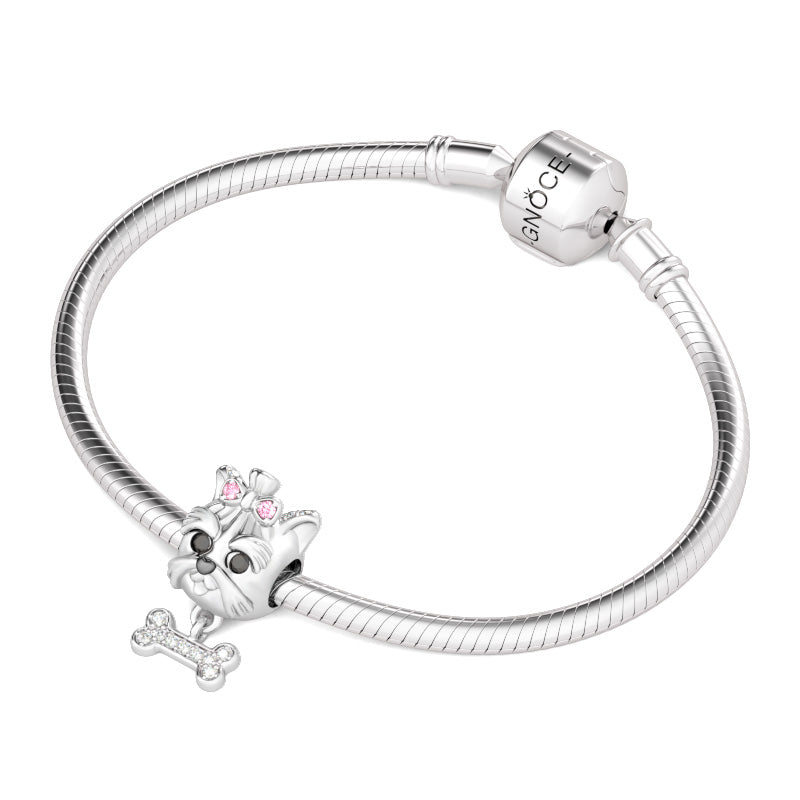 Gnoce "Always Together" Favorite Dog with A dangling Bone 925 Sterling Silver Bead Charm_3
