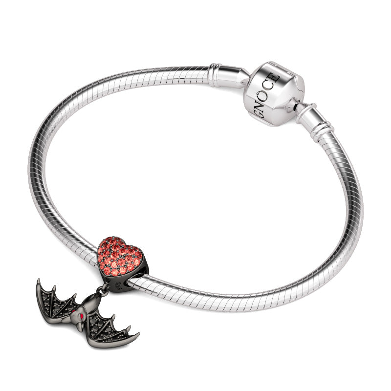 Gnoce "Flying Bat Wonder of Nature" Craft Style Lights Up with Twinkle Black and Garnet 925 Sterling Silver Flying Bat Black CZ Charm_4