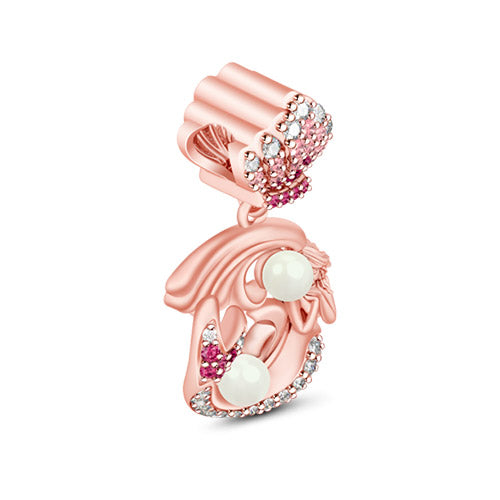 Gnoce "Be Brave to Life" Rose Gold Plated Pearl Mermaid 925 Sterling Silver Charm Pendant Locket for Bracelet/Necklace_2