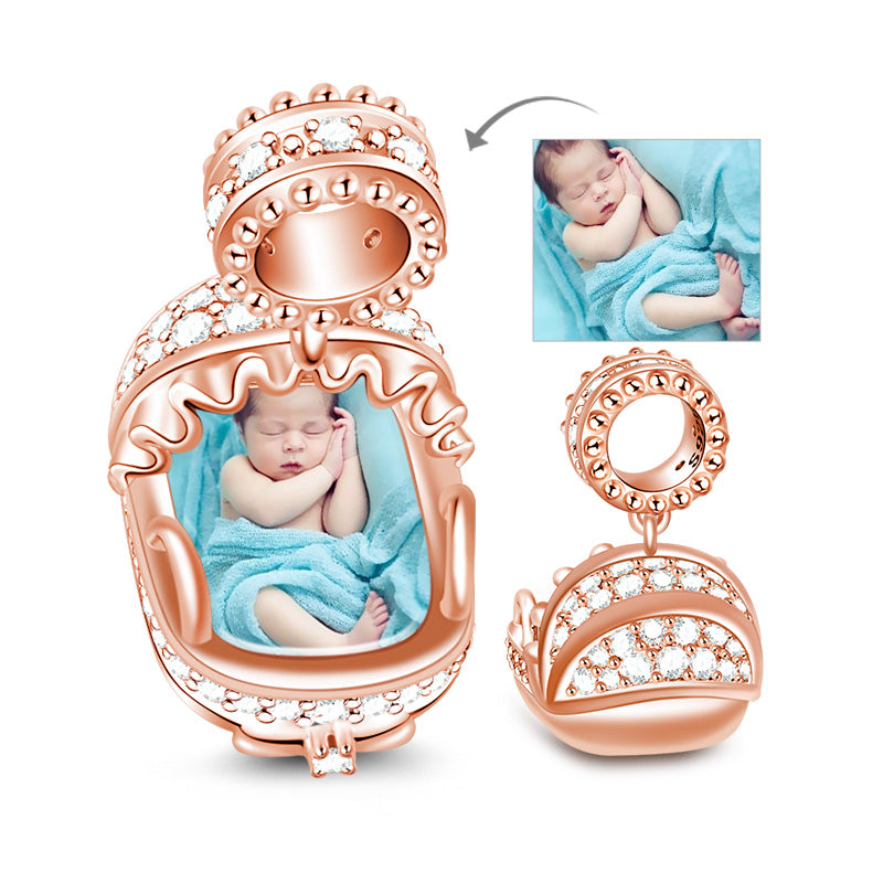 Gnoce "Love You Forever" New Baby Cradle 925 Sterling Silver 18k Rose Gold Plated with Cz Charm Bead_1