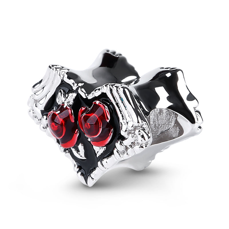Gnoce "Love Will Never Fade" 925 Sterling Silver Gothic Red Rose Skeleton Charm Fit Pandora Bracelet_2