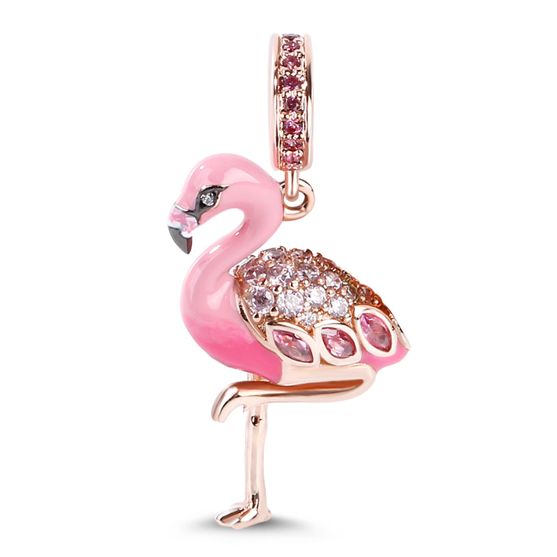 Gnoce "Fiery Passion" Flamingo Beads 925 Sterling Silver 18K Rose Gold Plated Charm Pendant fit for Bracelet/Necklace_1