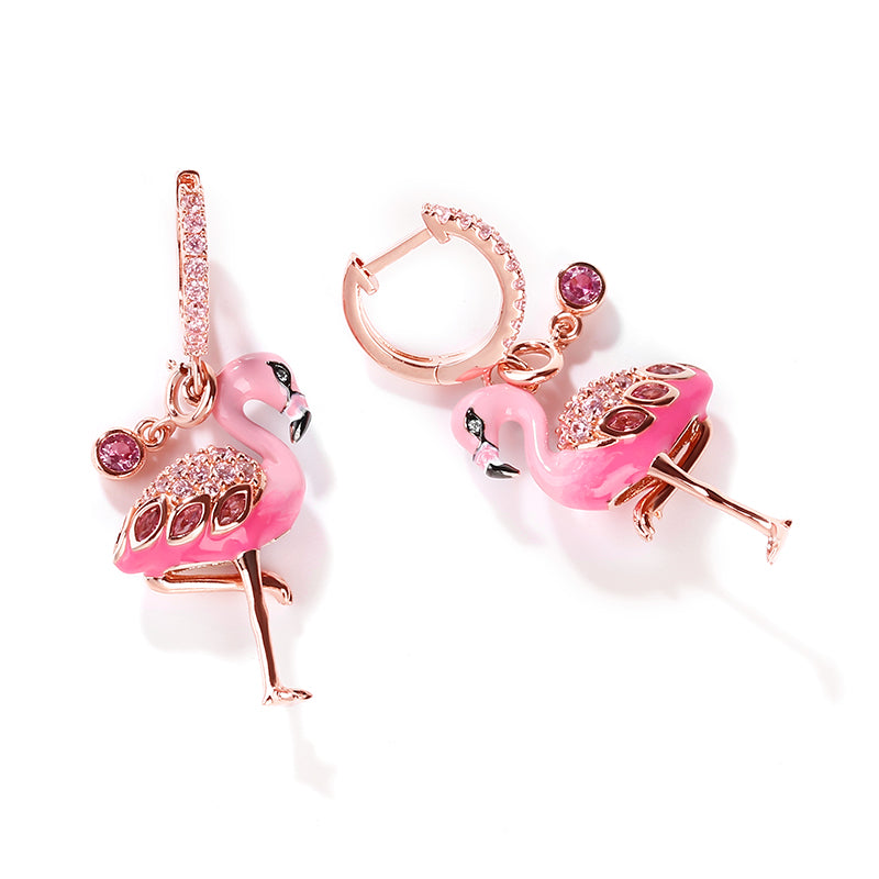 Gnoce "Fiery Passion" Flamingo 925 Sterling Silver 18K Rose Gold Plated Earrings_2