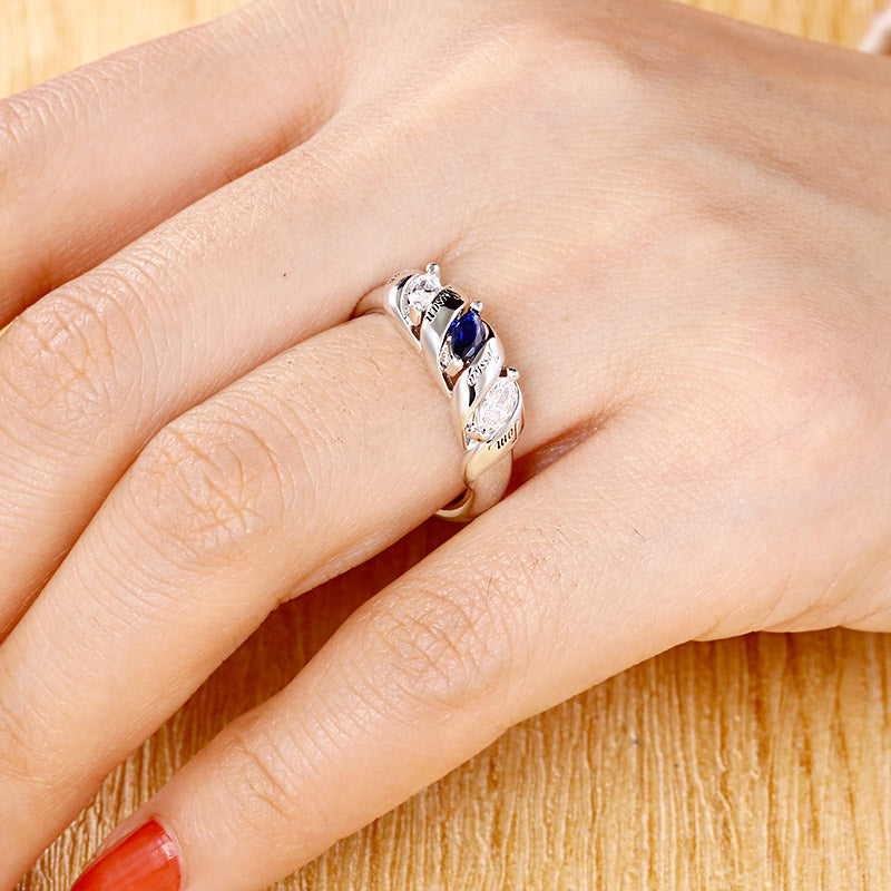 Gnoce "You Are My Everything" Sterling Silver Cutomized Ring Spiral Marquise Row Ring_4