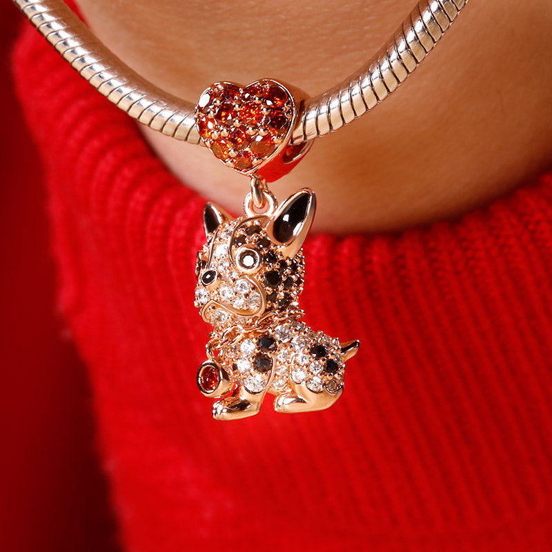 Gnoce "Love My Bulldog" Dog Charm Pendant Sterling Silver 18k Rose Gold Plated With Czs_3