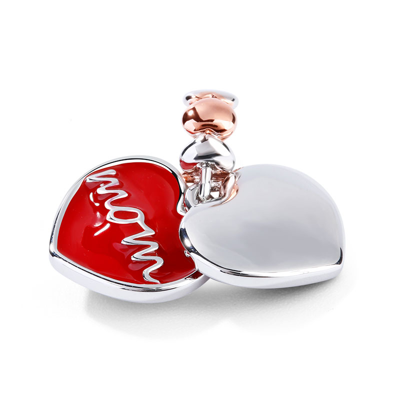 Gnoce "Mom`s Love" Two Red Hearts Pendant Mother`s Day Gift_2