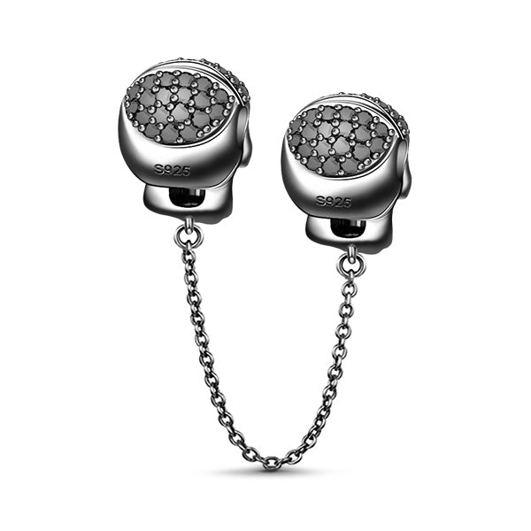 Gnoce  "Mysterious Skull" with Eye-catching Fuchsia Stones  925 Sterling Silver Skull Safety Chain Black_2