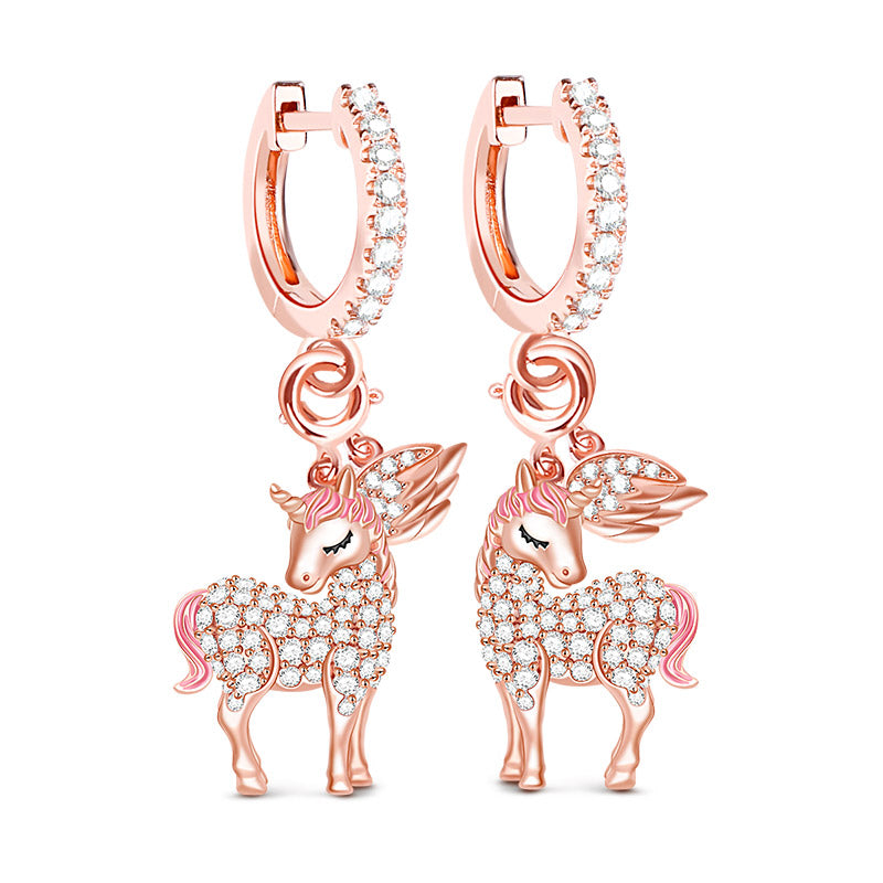 Gnoce "Divine Soul and Spirit" Unicorn 925 Sterling Silver 18K Rose Gold Plated Danglers Earrings_1
