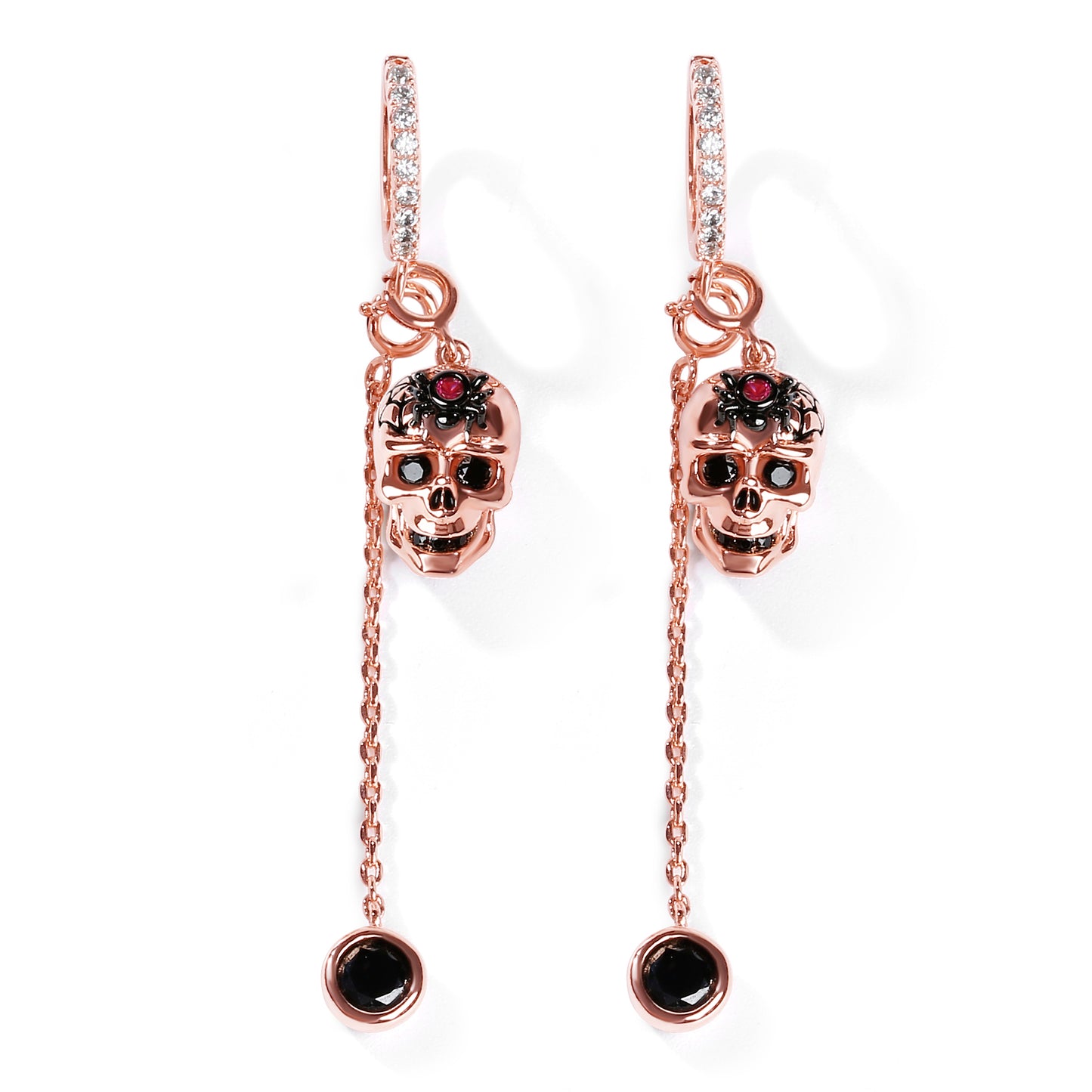 Gnoce "Eternity Of Life" Skull with Spider Beads 925 Sterling Silver 18K Rose Gold Plated Earrings_1