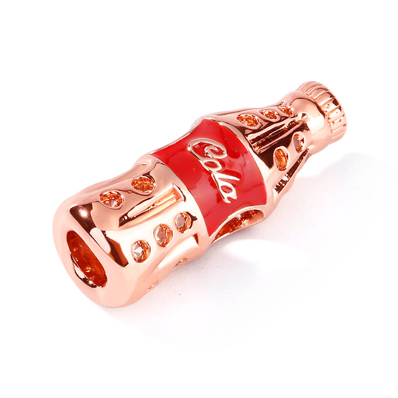 Gnoce "Taste The Feeling" S925 Sterling Silver 18k Rose Gold Palted Cola Charm with Red CZ Stone Fit Bracelet_2