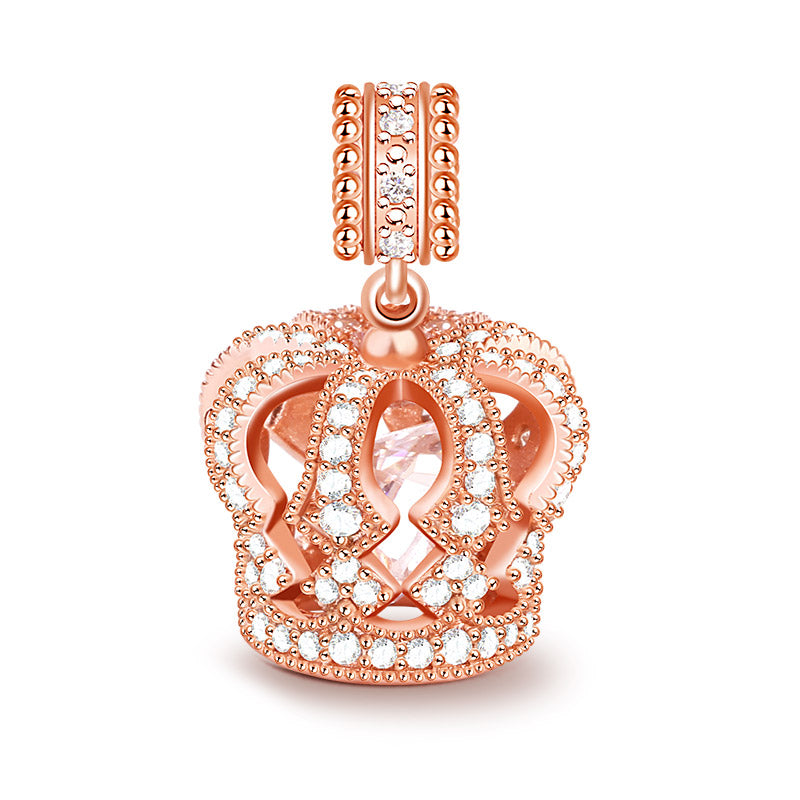 Gnoce "You Are The Queen" S925 Sterling Silver 18k Rose Gold Plated Crown Pendant Charm With CZ Fit Bracelet_1