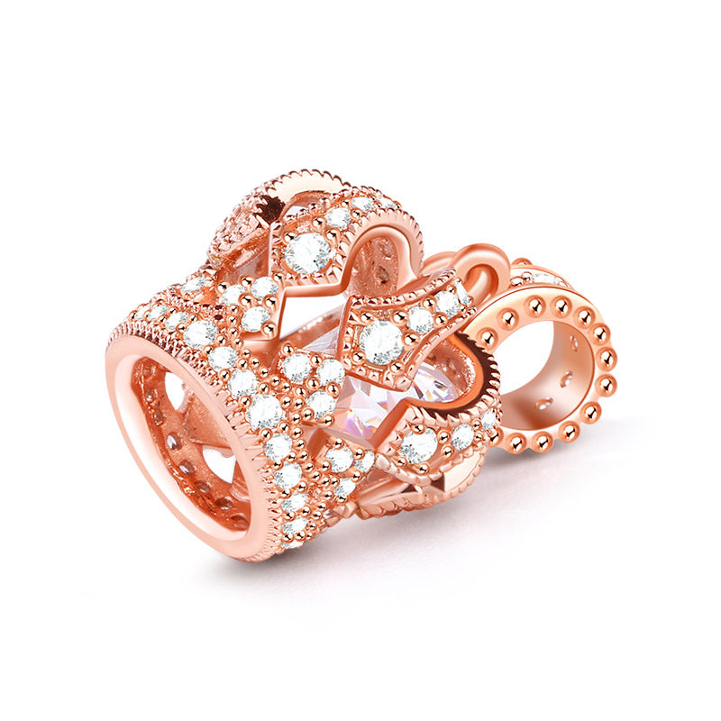 Gnoce "You Are The Queen" S925 Sterling Silver 18k Rose Gold Plated Crown Pendant Charm With CZ Fit Bracelet_2