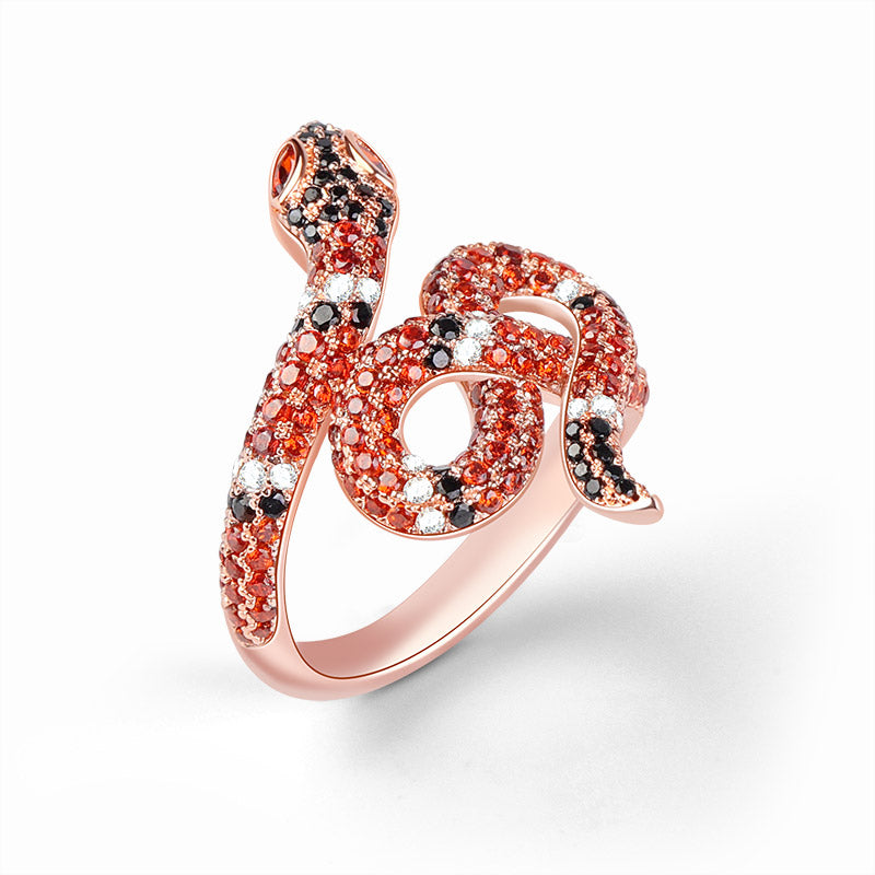 Gnoce "Power and Rebirth" Snake Ring Sterling Silver 18k Rose Gold Plated With CZ Stones_2