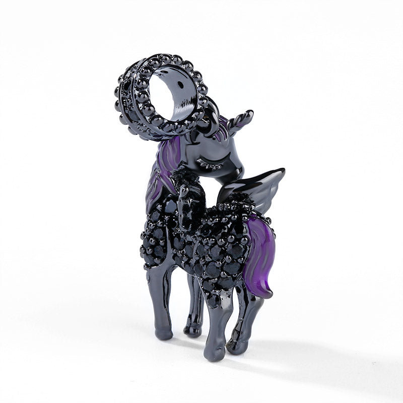 Gnoce "Divine Soul and Spirit" Black Plated Unicorn with Wings Beads 925 Sterling Silver Charm Pendant Locket fit for Bracelet/Necklace_2