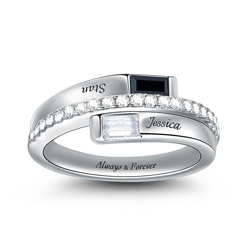 Gnoce "Anyone But You" Double Baguette Bypass Ring With Birthstone_1