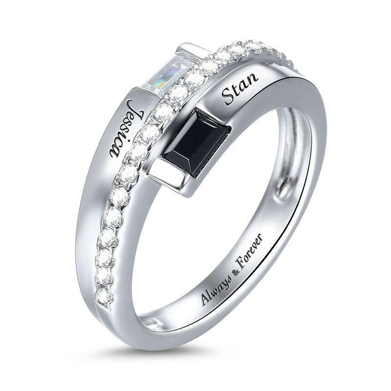 Gnoce "Anyone But You" Double Baguette Bypass Ring With Birthstone_3