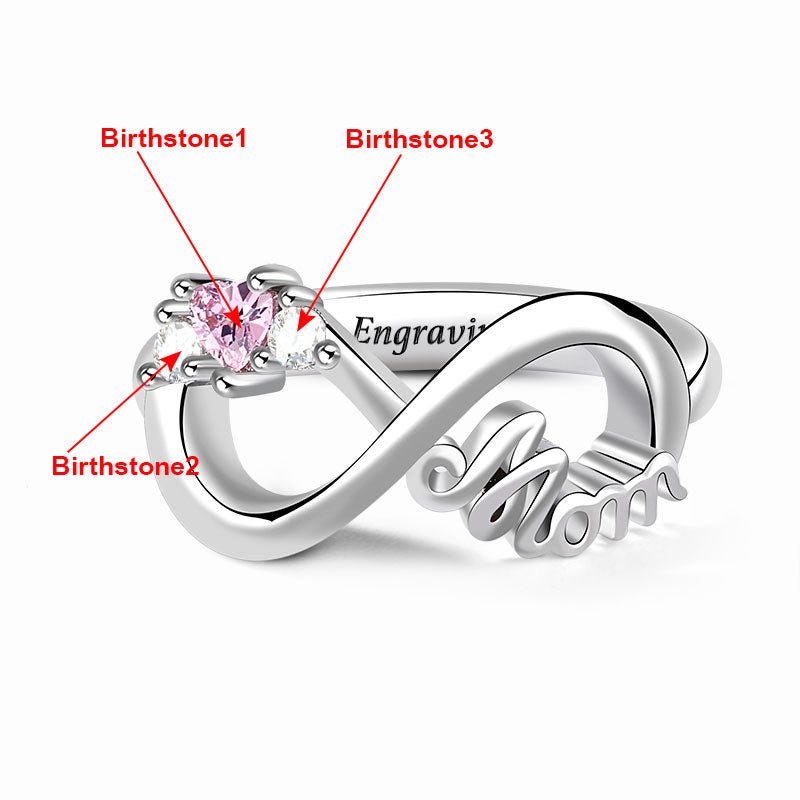 Gnoce "Mom`s Love" Mom's Infinite Love Ring with 3 Stones_3