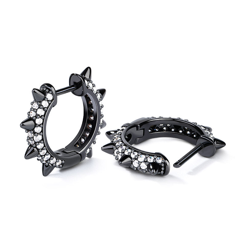 Gnoce "ROCK & ROLL" Mohawk Earrings Punk Style Sterling Silver Black Palted with Cubic Zirconia_2