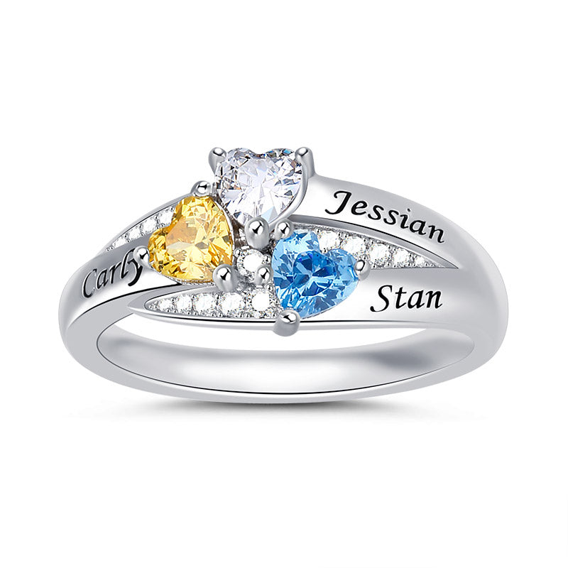 Gnoce "We Are Together" Customized Sterling Silver Heart Cluster Ring with Accent Stones_1