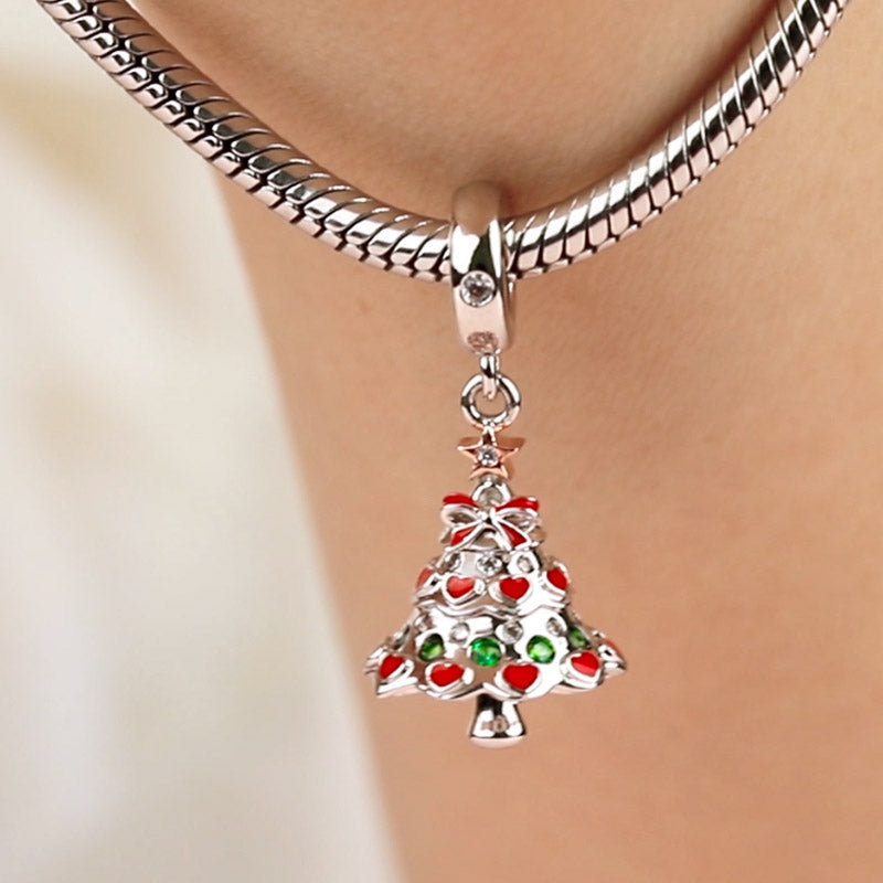 Gnoce "Happy Christmas" 925 Sterling Silver Christmas Tree Charm Pendant For Christmas Gift_3