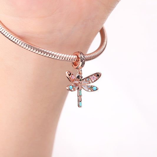 Turquoise Dragonfly Charm Pendant Rose Gold Plated 925 Sterling Silver_3