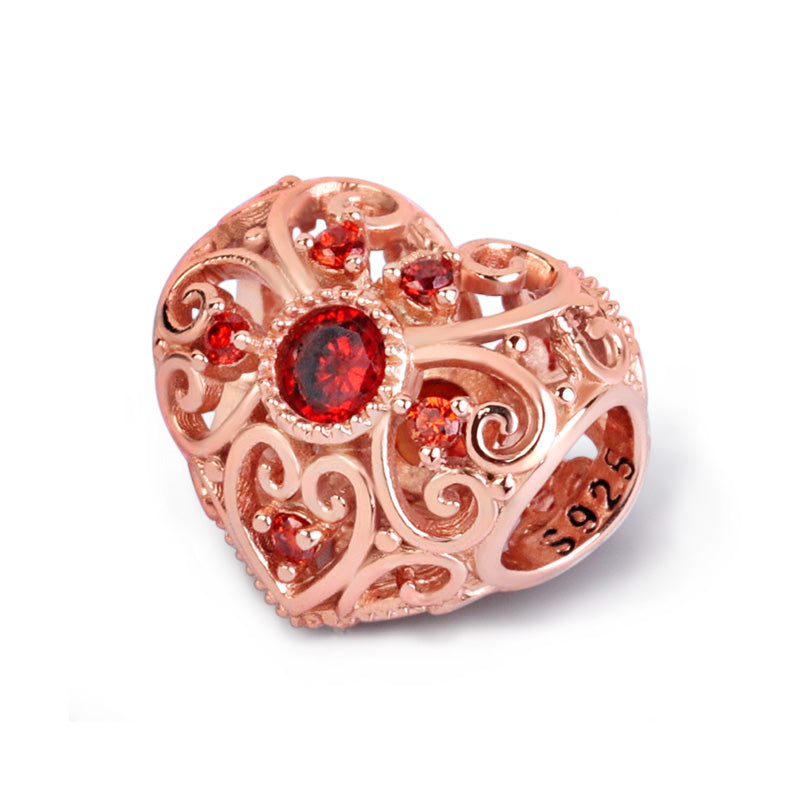 Gnoce "I Love You From Deep My Heart" 18K Rose Gold Plated Heart Shaped with Hollow Design Sterling Silver inlaid with Birthstone_2