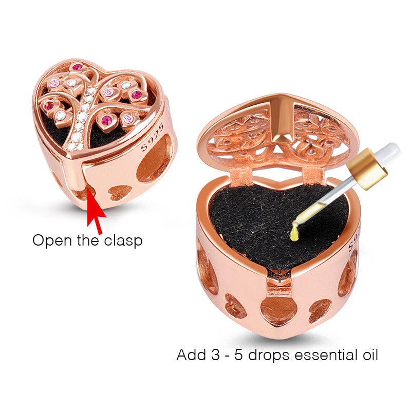 Gnoce "Love My Family" Tree of Life Essential Oil Diffuser Charm Aromatherapy S925 Sterling Silver Bead 18k Rose Gold Plated_2