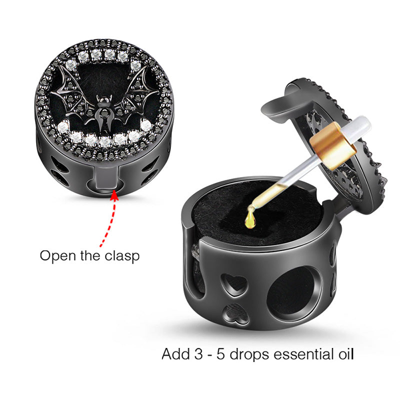 Gnoce "Dancing With Danger" Bat Charm Essential Oil Diffuser Jewelry Aromatherapy S925 Sterling Silver Bead Black Plated_3