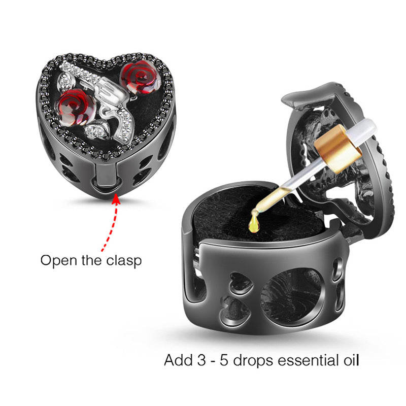 Gnoce "Guns and Roses" Essential Oil Diffuser Charm Aromatherapy S925 Sterling Silver Bead Black Plated_3