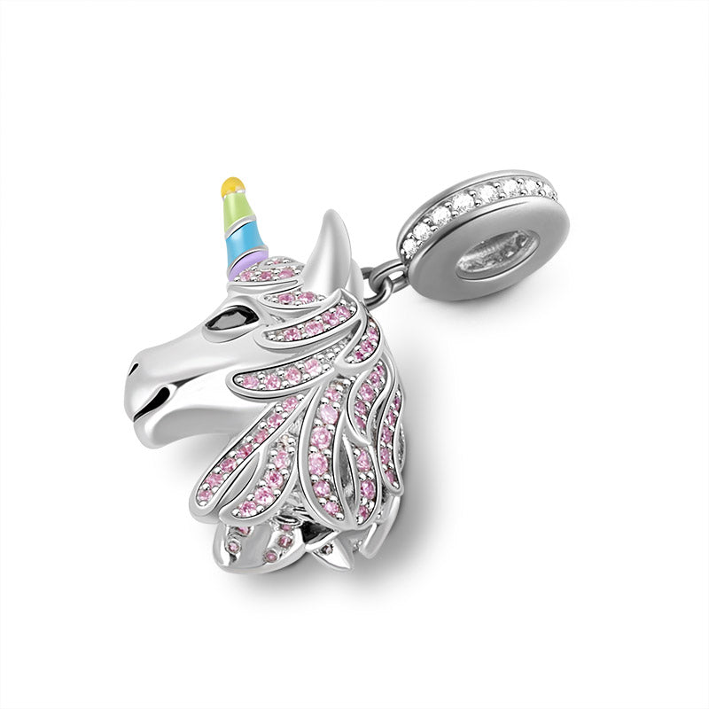 Gnoce "Sweet Dream" Unicorn Pendant 925 Sterling Silver Charm with Pink CZs Fit for Bracelet Or Necklace_2