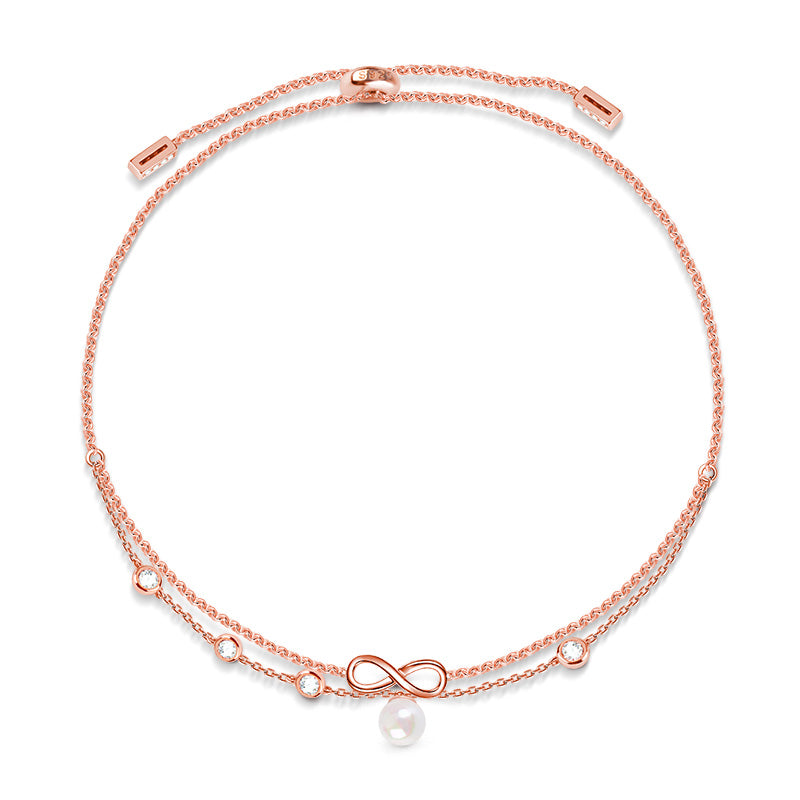 Gnoce "Love Anklet Lock "  18K Rose Gold Plated Pearl Infinity Anklet Inlaid with CZ Stones_1