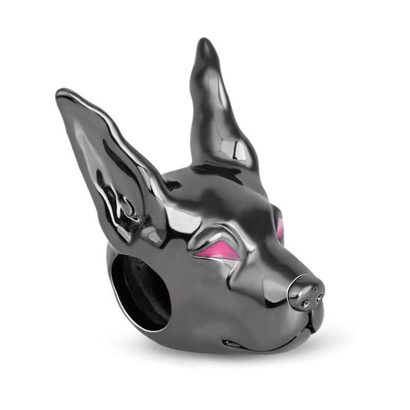 Gnoce "Alert Police" Doberman Pinscher Dog Charm Bead Black Plated Sterling Silver_2