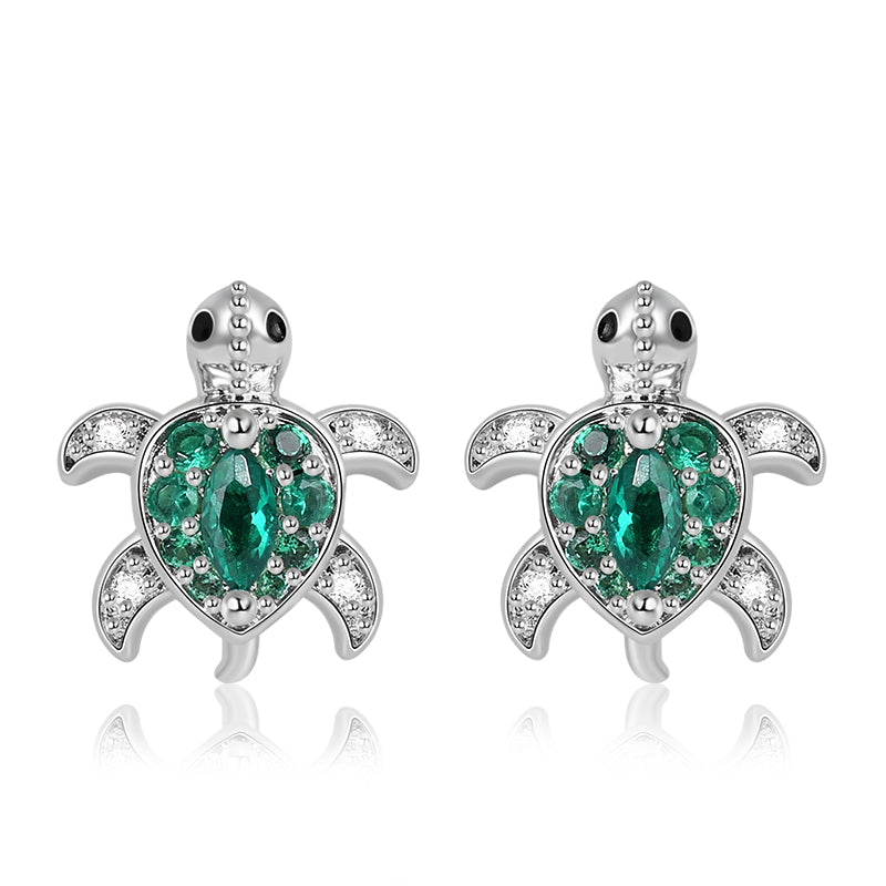 Green Turtle Stud Earrings 925 Sterling Silver_1