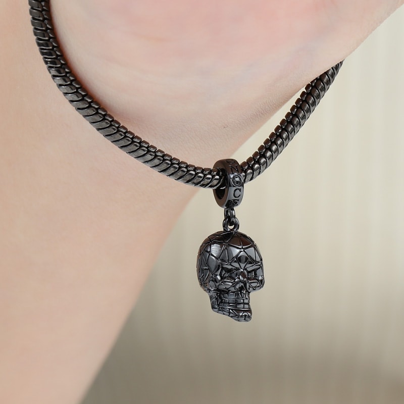Black Skull Pendant Dangle Charm Sterling Silver Black Plated_3