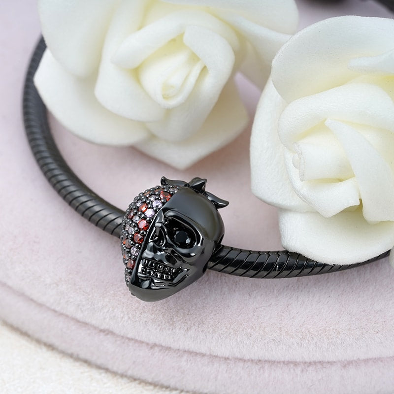 Strawberry Skull Charm Bead Sterling Silver Black Plated inlaid with Stones_2