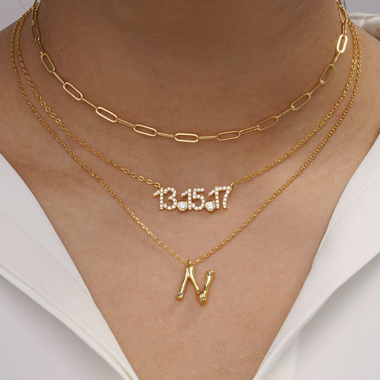 Letter N Pendant Bamboo Initial Necklace Adjustable Chain Length 18k Gold Plated 925 Sterling Silver_5