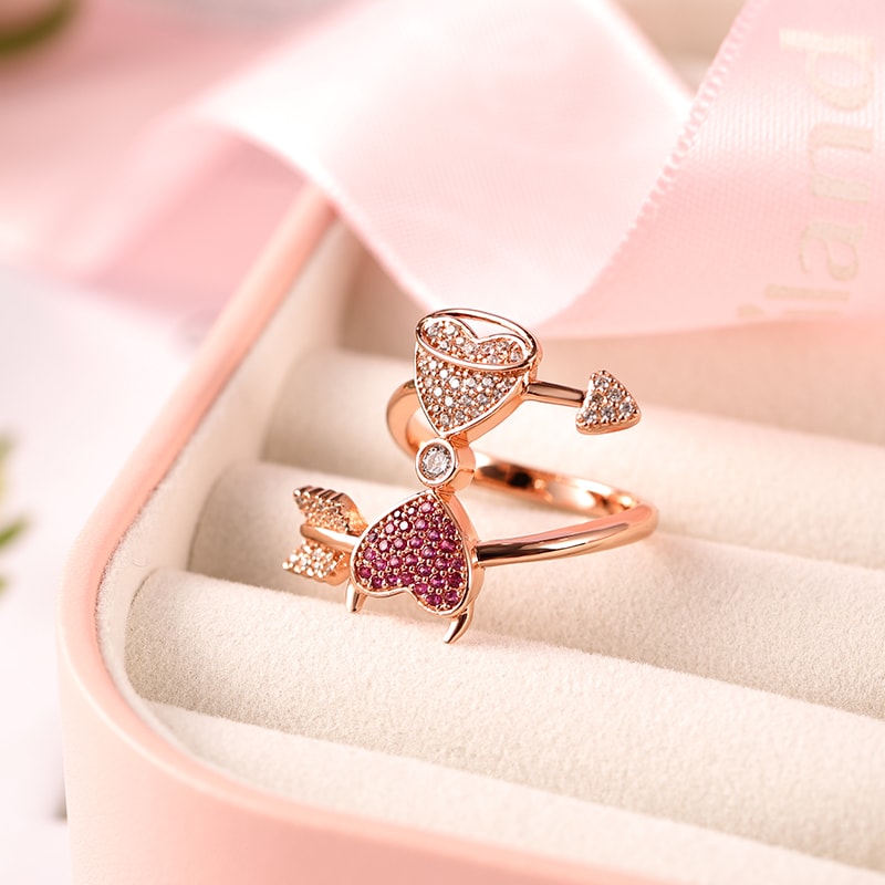 Angel & Devil's Heart Ring Sterling Silver 18k Rose Gold Plated with Stones_2