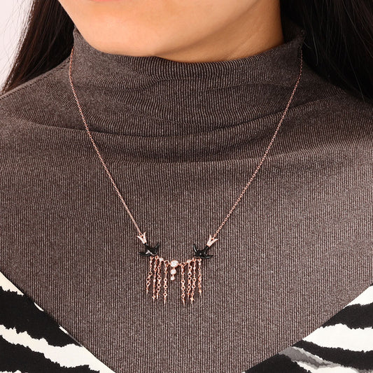 Swallows in the Starry Sky Necklace Sterling Silver 18k Rose Gold Plated Paved with Stones_4