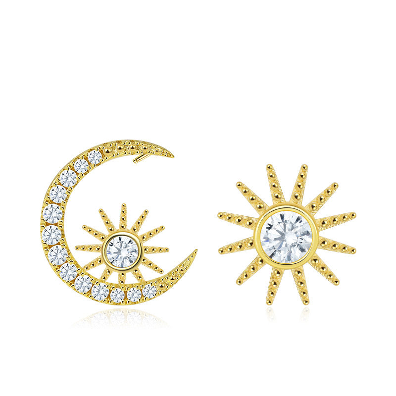 Asymmetry Star Moon Stud Earrings 18k Gold Plated S925 Silver_1