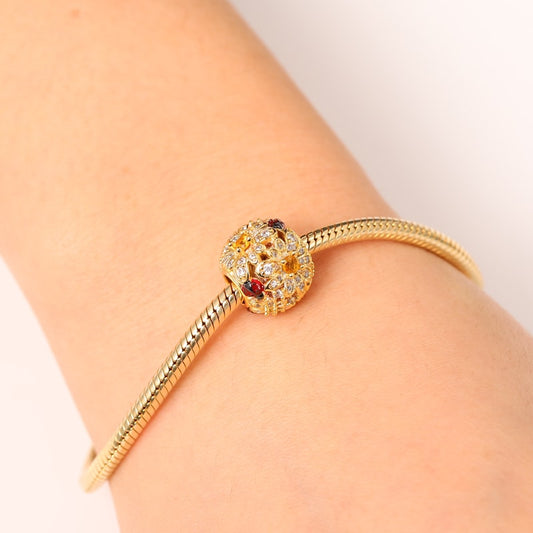 Daisy Hollow Charm Bead Sterling Silver 18k Gold Plated with Stones_3