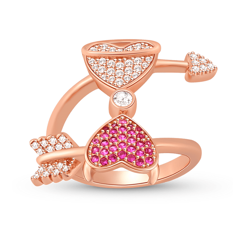 Angel & Devil's Heart Ring Sterling Silver 18k Rose Gold Plated with Stones_1