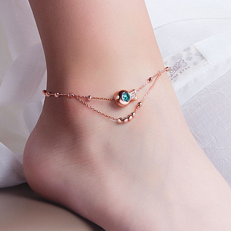 Bubble Fish Anklet Rose Gold Plated 925 Sterling Silver_4