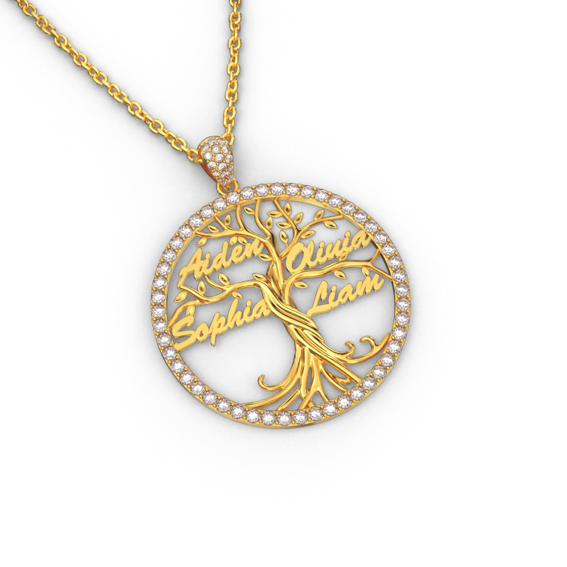 Custom Halo Tree of Life Multi-name Necklace Sterling silver_7