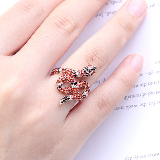 Gnoce "Power and Rebirth" Snake Ring Sterling Silver 18k Rose Gold Plated With CZ Stones_3