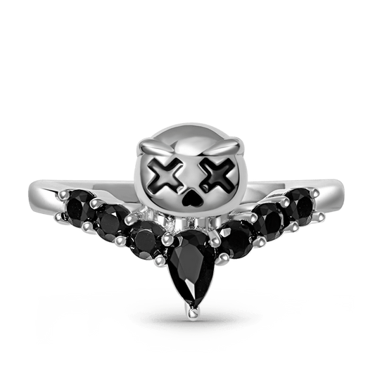 Little Devil V Ring Sterling Silver Inlaid with Black Gemstones_1
